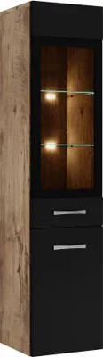 Image de Armoire de rangement de Rio Hauteur 131cm Chêne châtaignier avec noir - Meuble de rangement haut placard armoire colonne