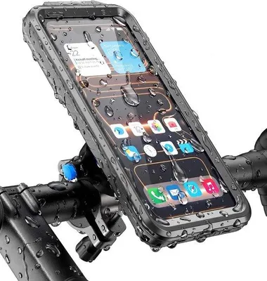 Productafbeelding van Waterdichte Fiets Telefoonhouder - Schokbestendige Smartphone Bevestiging voor Stuur - Geschikt voor Fietsen en Motoren - IP67 Gecertifi