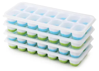Produktbild von Eiswürfelform Silikon mit Deckel 4er Set 56 Eiswürfel Blau Grün