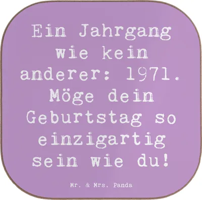 Produktbild von Mr. & Mrs. Panda Untersetzer für Gläser Spruch 1971 Geburtstag - Lavendeltraum - Geschenk, Happy Birthday, besonderes Jahr, Geburtstagsgeschenk, liebevoll gestaltet, Glas