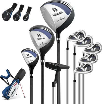 Image de Set de golf pour homme - Set de 9 clubs de golf - Gaucher - Avec sac de golf et housse de pluie - Bleu