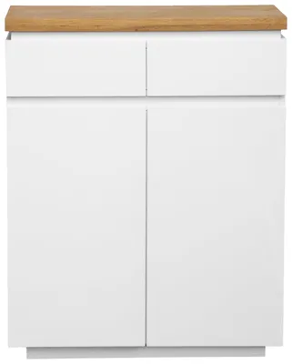 Produktbild von DALTON Schuhschrank Weiß, 80x100 cm, 2 Türen grifflos, 2 Schubladen, massive Eiche-Oberplatte