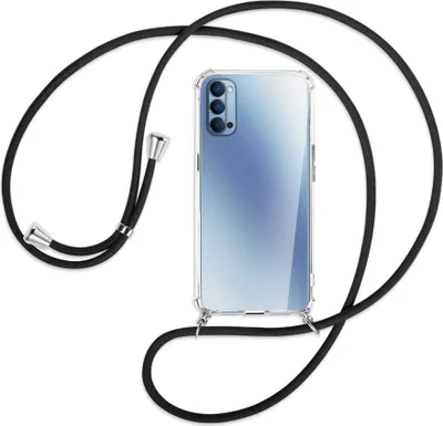 Produktbild von Handykette Backcover-Schutzhülle mit Band (Metall silberfarben) für Oppo Reno4 5G - schwarz