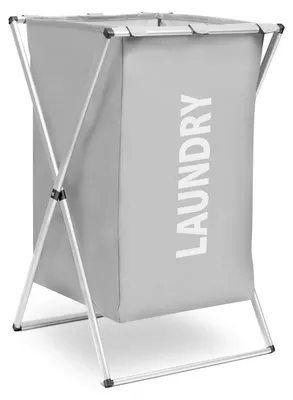Produktbild von Wäschekorb 55L – Faltbarer Wäschekorb aus Stoff mit Metallrahmen und Griff – Grau – 57 cm [BW2034A]