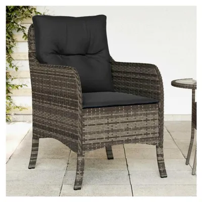Produktbild von Gartenstühle mit Kissen, Gartensessel, Outdoor Gartenstühle, Terrassenstuhl, 2 Stück, Grau, Poly Rattan