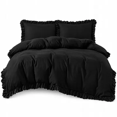 Produktbild von Bettwäsche Set 160x200 cm, 3-teilig, Mikrofaser, Schwarz, 2 Kissenbezüge 70x80 cm