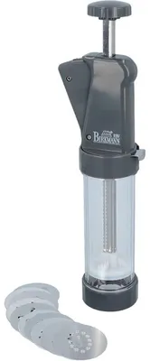 Produktbild von BIRKMANN Easy Baking Gebäckpresse für Plätzchen, grau, manuell mit 10 Musteraufsätzen (Metall), BPA-frei, spülmaschinengeeignet