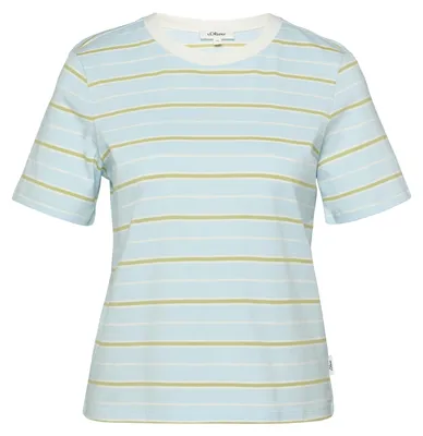 Produktbild von s.Oliver gestreiftes, verkürztes Jersey T-Shirt mit geradem Saum Gr. 44 Blau