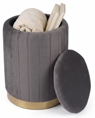 Produktbild von Relaxdays Hocker Samt, Sitzhocker mit Stauraum, gepolstert, HxD: 42x32 cm, runder Beistellhocker, Wohnzimmer, dunkelgrau