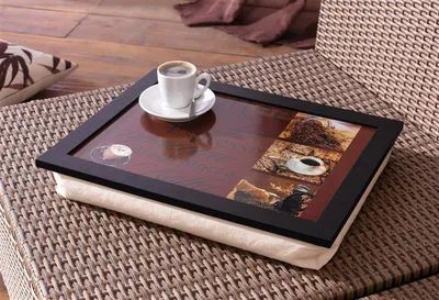 Image de Plateau de genoux "Café" 43x33x7 cm avec coussin, plateau pour ordinateur portable, plateau de lit, plateau d'éjection