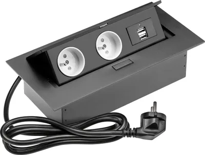 Produktbild von GTV AE-PBU2GU-20 Tischsteckdosen, 2X Steckdose, 2XUSB, Netzkabel, schwarz