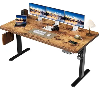 Image de Bureau réglable en hauteur, dimensions 160x80 cm, équipé de 2 moteurs, plateau de 28 mm d'épaisseur, avec 3 fonctions de mémoire, de couleur marron