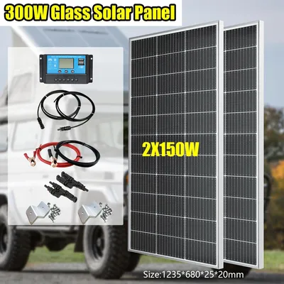 Immagine prodotto di Kit di pannelli solari da 300W – Kit solare monocristallino con regolatore di carica PWM da 20A e materiale di montaggio