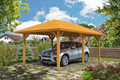 Produktbild von Einzelcarport SKAN HOLZ Taunus mit Pfostenankern 374x656 cm eiche hell