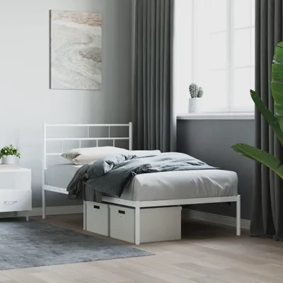 Produktbild von Möbel Bettgestell mit Kopfteil Metall Weiß 100x200 cm - Klassische Betten 355703