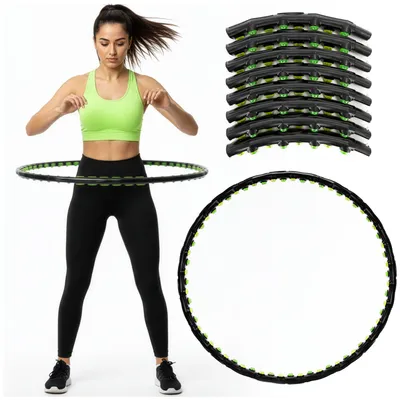 Productafbeelding van Hoelahoep - Hoepel - Fitness - Opvouwbaar - Cardiotraining - Massagenoppen - Zwart/Groen - 88 Cm
