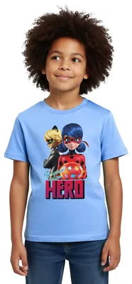 Produktbild von Spreadshirt Miraculous Be Your Own Hero Kinder T-Shirt, 98/104 (3-4 Jahre), Himmelblau