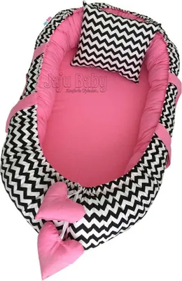 Produktbild von Jaju Baby Babynestchen mit Kopfkissen, Baumwolle, Zickzack Rosa, 100x60 cm