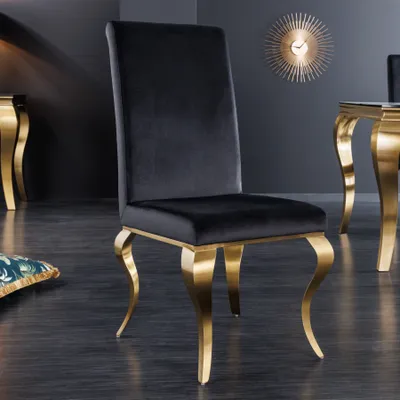 Produktbild von riess-ambiente Eleganter Stuhl MODERN BAROCK schwarz Samt goldene Stuhlbeine aus Edelstahl Esszimmerstuhl Essstuhl