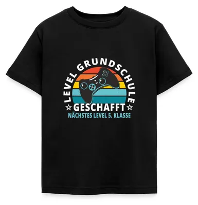 Produktbild von Spreadshirt Level Grundschule Geschafft Gamer 5. Klasse Kinder T-Shirt, 110/116 (5-6 Jahre), Schwarz