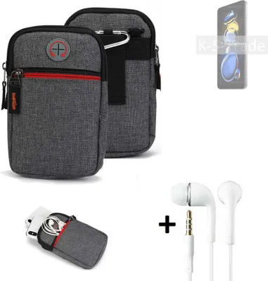 Produktbild von K-S-Trade Gürteltaasche + Kopfhörer kompatibel mit Xiaomi Redmi Note 11T Pro+ Handy Tasche Holster Schutz Hülle Handy Hülle grau Zusatzfächer 1x