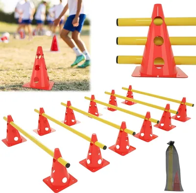 Produktbild von ACXIN 6 športových prekážok 12 kužeľov + 6 tyčí agility prekážky prekážkový set, tréning koordinácie pre deti psy kolektívne športy futbal, multifunkčné kužele | výška: 32 cm | tyč: 100 cm