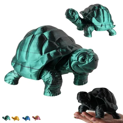 Produktbild von Flexi Schildkröte 14 cm, bewegliche Schildkröten-Figur aus dem 3D-Drucker, Fidget für den Schreibtisch – Schwarz-Grün