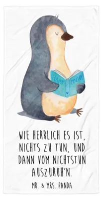 Produktbild von Mr. & Mrs. Panda Strandtuch Pinguin Buch - Weiß - Geschenk, Duschhandtuch, Duschtuch, Ferien, Handtuch, Großes Badehandtuch, Urlaub
