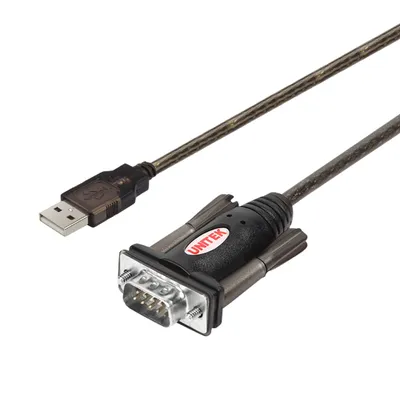 A USB to serial adapter cable is shown against a white background.
