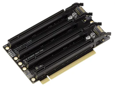 Obrázok produktu pre Adaptér PCIe Gen 3.0 x16 na 4-portový splitter x4, s orientáciou 90°