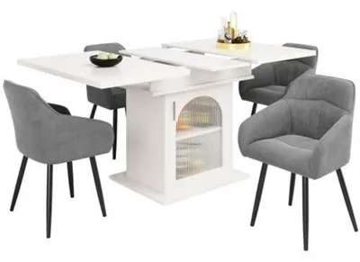 Immagine prodotto di Tavolo da pranzo allungabile con 3 ripiani, dimensioni 140x80 cm, colore bianco