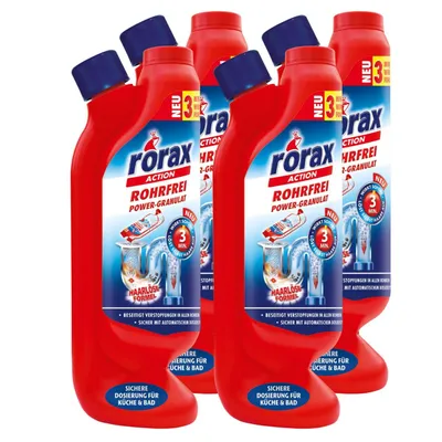 Produktbild von 4x rorax Rohrfrei Power-Granulat Dosierflasche 600g - Wirkt sofort & löst selbs