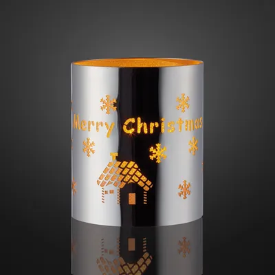 Produktbild von LED Windlicht Teelicht Deko Metall Merry Christmas Weihnachten Winter Tischdeko