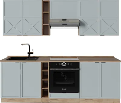 Immagine prodotto di Cucina componibile Vicco Fame-Line Rovere blu-grigio chiaro/oro 235 cm senza piano di lavoro, Model 51174