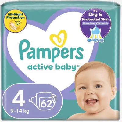Immagine prodotto di Pampers – Pannolini – Active Baby taglia 4 (9-14 kg) – 62 pannolini - 1 pezzo