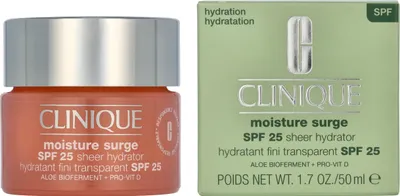 Produktbild von Clinique Moisture Surge SPF 25 Sheer Hydrator, Frauen, 50 ml, Creme, Jeder Hauttyp, Anti-Mitesser, Anti-Reizung, Feuchtigkeitsspendend, Schutz, Topf