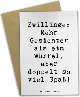 Produktbild von Mr. & Mrs. Panda Grußkarte Spruch Zwillinge Spaß - Weiß - Geschenk, Geschenke Sternzeichen, Zwillingshumor, Humor, Tierkreiszeichen, Horoskop, weihnachtskarten, Zitat