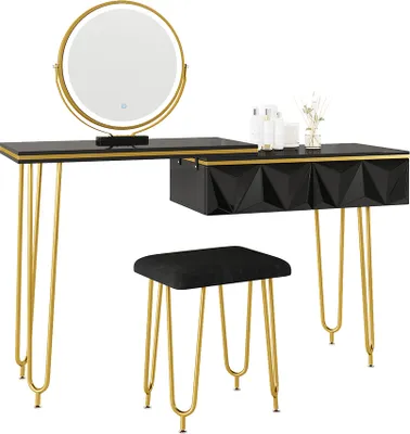 Produktbild von Vicco Schminktisch Bella, 120 cm mit LED Spiegel und Hocker, Schwarz Hochglanz