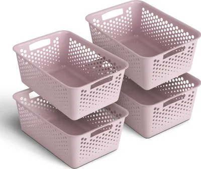 Produktbild von 4 Stück Aufbewahrungskorb 10L mit Griffen - BPA-Frei - Organizer ( 37 x 26 x 17 cm / Rosa ) - Körbchen für Bad Küche Schlafzimmer, Haushaltskorb