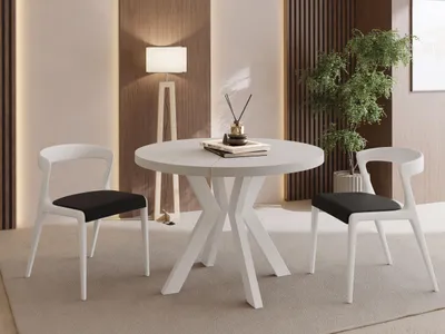 Produktbild von Runder Esstisch Ausziehbar 100-300 cm XXL Groß – Verlängerbar, für 5-14 Personen mit Weißen Holzbeinen – Tisch für Wohnzimmer & Esszimmer in Kaschmir
