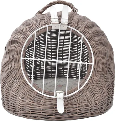 Produktbild von Aumüller Katzenhöhle/Transportkorb aus Vollweide, Vintage Grau/Braun inkl. Liegekissen - 50 cm