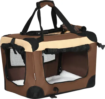 Produktbild von Hundetasche Hundetransporttasche, 3 Eingänge, faltbar, 70 x 51 x 50 cm, Braun + Beige