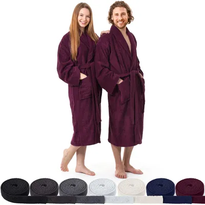 Produktbild von AR Line Bademantel mit Schalkragen 100% Baumwolle 450 g/m² – Uni Frottier Wellnessbademantel, Größen S–XXXL, in Farbe: Brombeere, in Größe: L
