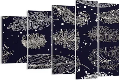 Produktbild von Bild auf Leinwand - Leinwandbild - 5 Teile - Federn Grafiken Gliederung - 150x100cm - Wand Bild - Wanddeko - Wandbilder - Leinwanddruck - Bilder - Wanddekoration - Leinwand bilder - EG150x100-4244