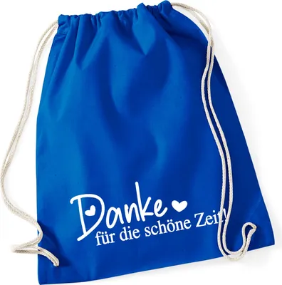 Produktbild von Huuraa Turnbeutel Danke für die schöne Zeit Herzen 12 Liter Bright Royal Baumwolle Rucksack Geschenkidee