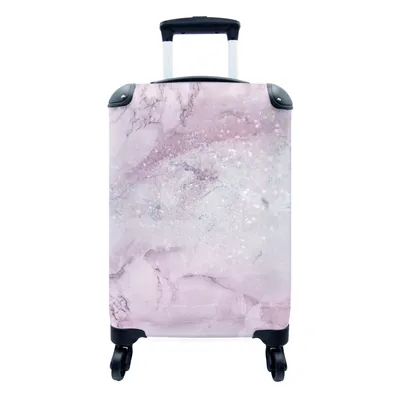 Produktbild von MuchoWow® Koffer Handgepäck Trolley Rollkoffer Kleine Reisekoffer mit 4 Rollen - Marmor - Glitzer - Rosa - Cabin Size < 55x40x23 cm & 55x40x20 cm - Fotokoffer - Kabinenkoffer - Boardgepäck - Reise-Box - Reisekoffer - Reisegepäck - Koffer mit Bild - Trolley für Kinder