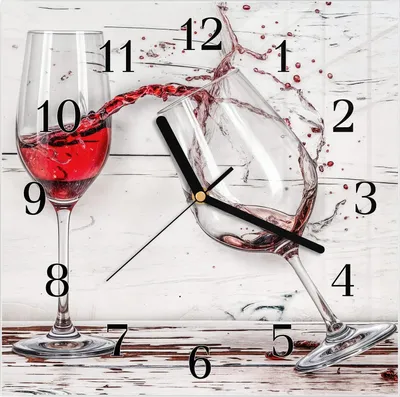 Produktbild von Wanduhr aus Glas mit Motiv Rotweingläserfall- 30 x 30 cm - inkl. Aufhängesystem