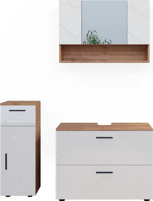 Obrázek produktu pro Koupelnový nábytek Vicco Irma Bílý vysoký lesk/zlatý dub power 3 díly, se zásuvkovou jednotkou a midi jednotkou, Model 40547