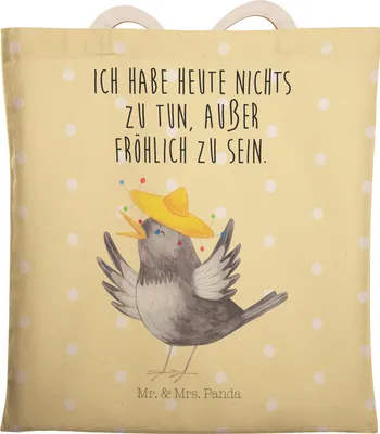 Produktbild von Mr. & Mrs. Panda Tote Bag Rabe Sombrero - Gelb Pastell - Geschenk, glücklich sein, shopping, Vogel, Elster, Stoffbeutel, Tasche, Gute Laune, Vögel, Tragetasche Bedruckt