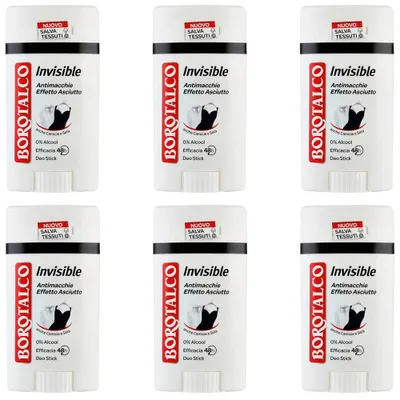 Produktbild von 6x Borotalco Invisible Deodorant Deo Stick Deostick anti Flecken Spots 40ml 48h
